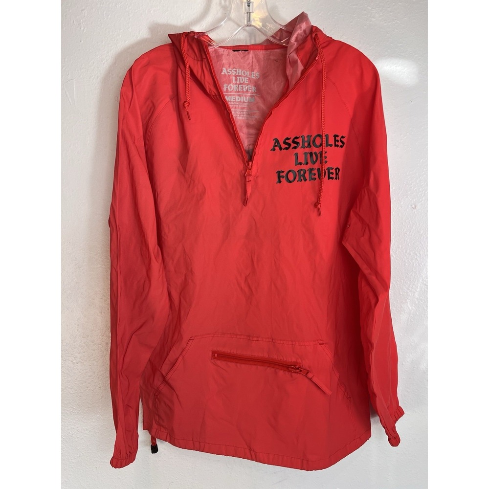 A-Hole Live Forever Pullover Windbreaker Hooded‎ Red Size Medium Quarter Zip